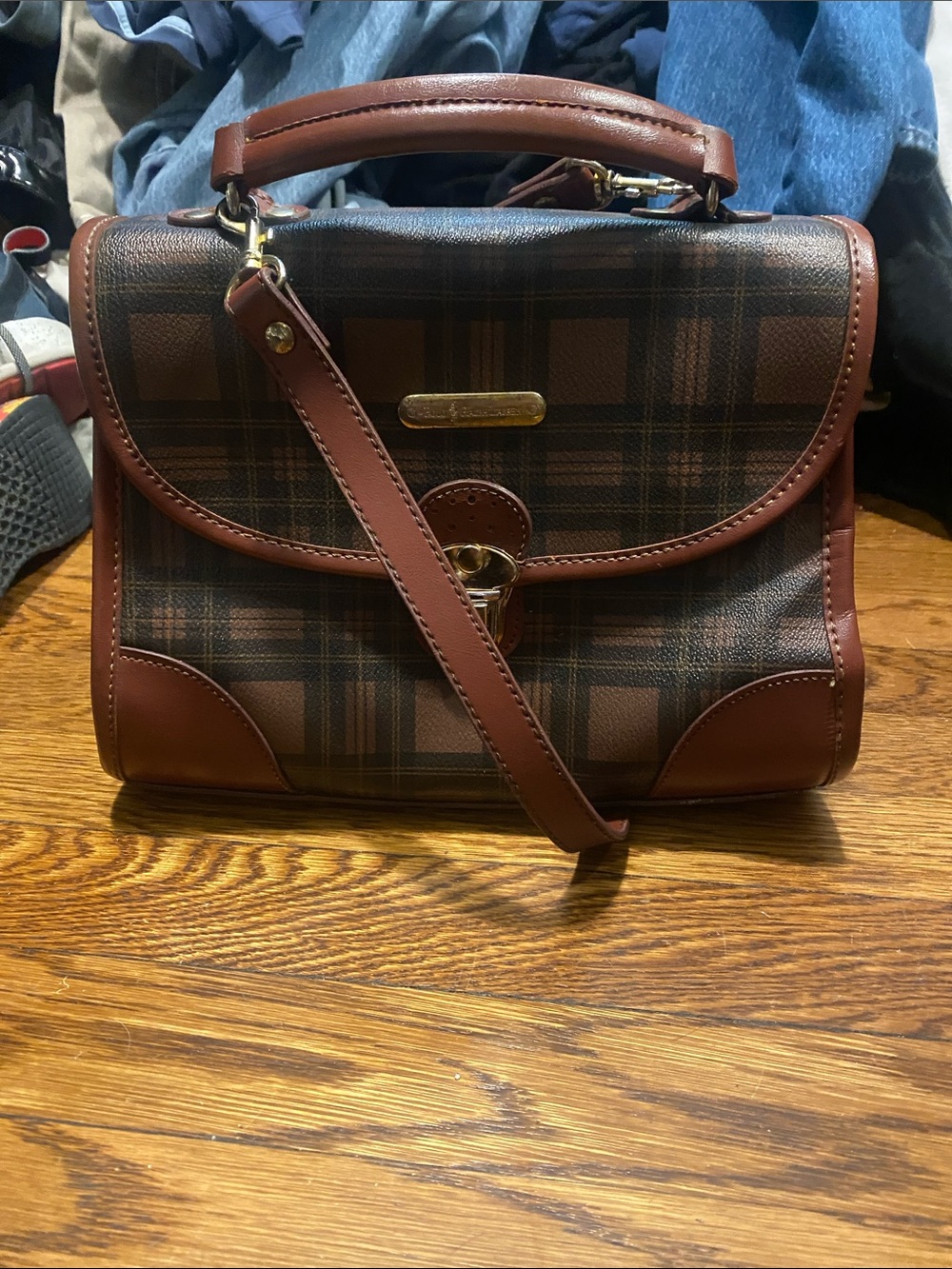 Vintage polo Brown Plaid Top-Handle Crossbody Bag